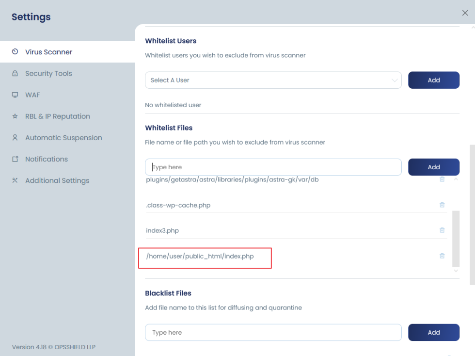 Whitelist files OPSSHIELD